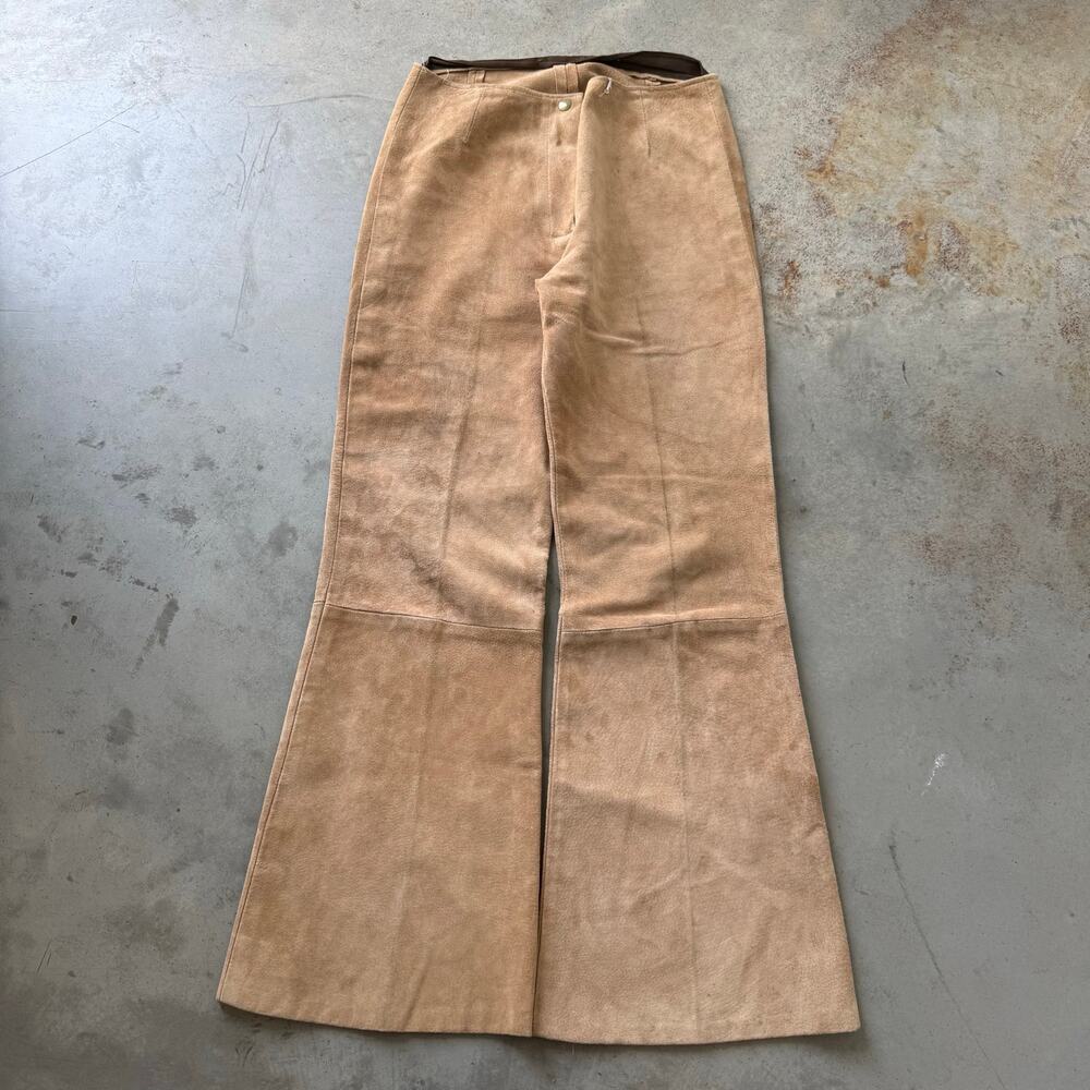 Vintage 60’s Handmade Cowhide Leather Retro Bell Bottom Flare Pants Size 28x29